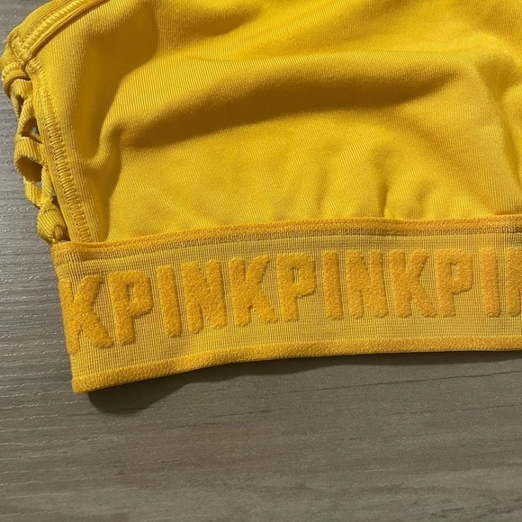 PINK Victoria's Secret yellow Stretchy Mesh-Back Sports Bra racer back - Picture 5 of 5